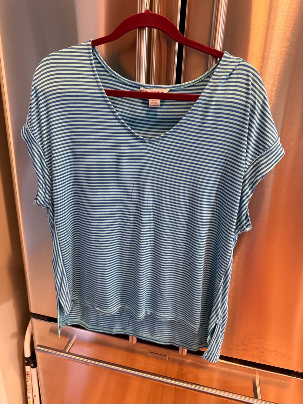 Tommy Bahama Blue and aqua Striped V-Neck Short Sleeve Top